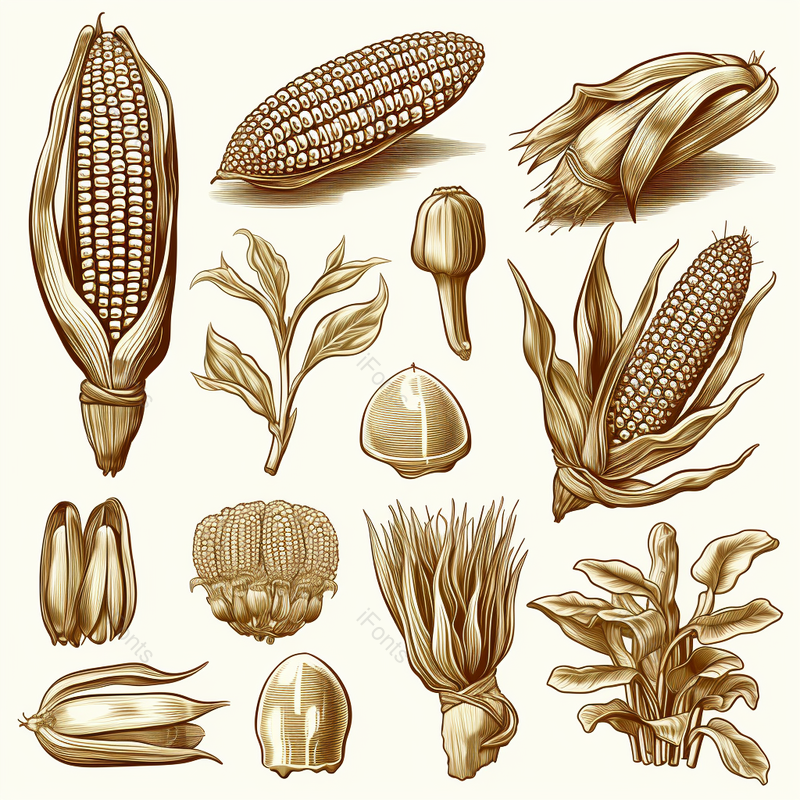 手工抽取的古老植物谷作农业玉米健康和谷物快速食品包装的爆米花菜单矢量雕刻成套材料草玉米手工抽取的古老作物谷农业玉米cob和谷物菜,插画/手绘图,插画/手绘图库,插画/手绘图下载,插画/手绘